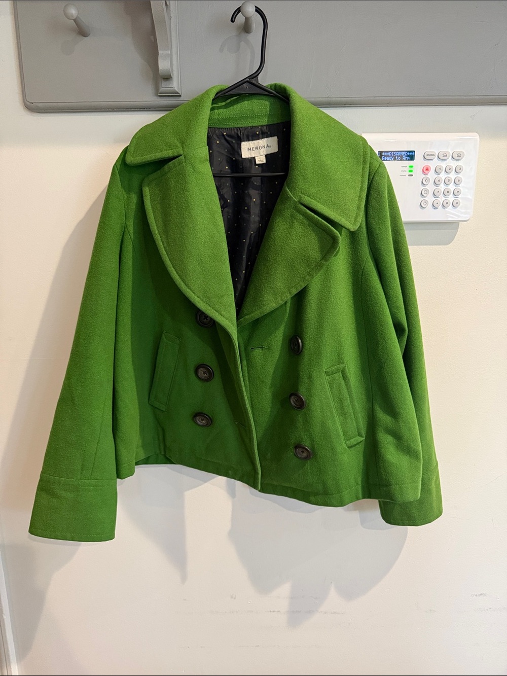 Merona Vibrant Green Double-Breasted Wool-Blend Peacoat